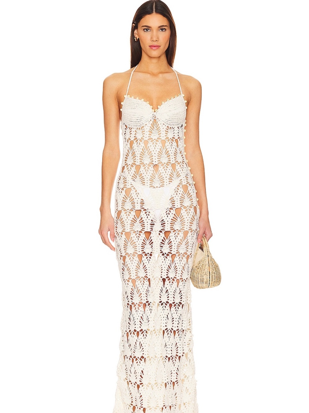 Tularosa White Crochet Halter Maxi Swim Cover-Up